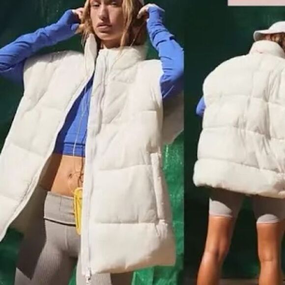 New Free People In A Bubble Puffer Vest Short Sleeve Jacket White S - Picture 7 of 7